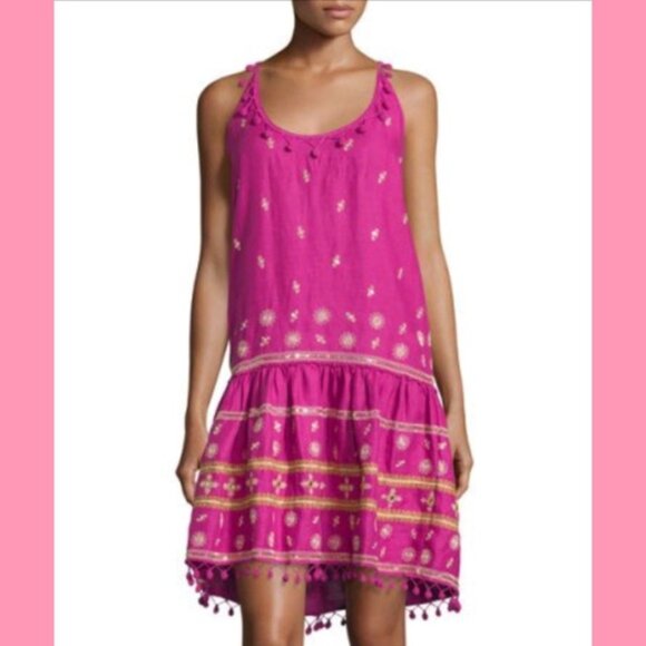 Calypso St. Barth Zulema Pink Linen Pom Pom Embroidered Embellished Dress XS - Picture 4 of 16